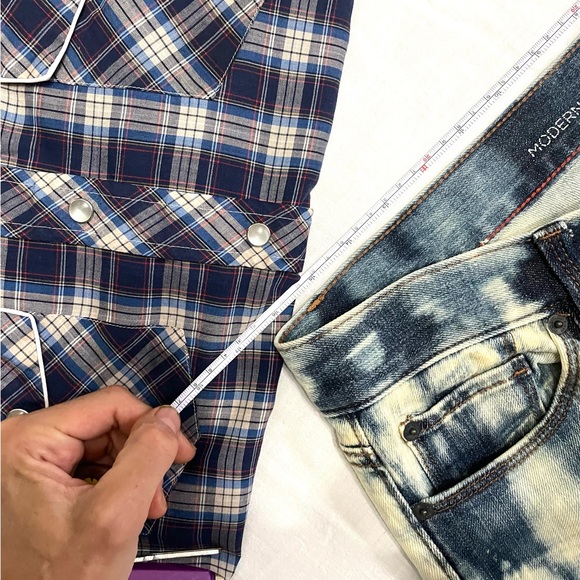 Retro Reverse Tie Dye Stripe Boot Cut Jeans Size 10 x 33 - Picture 5 of 10